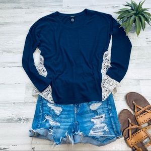 Navy long sleeve crochet sides